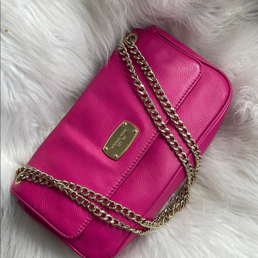 Michael Kors Fuchsia Crossbody Bag with Gold Chain